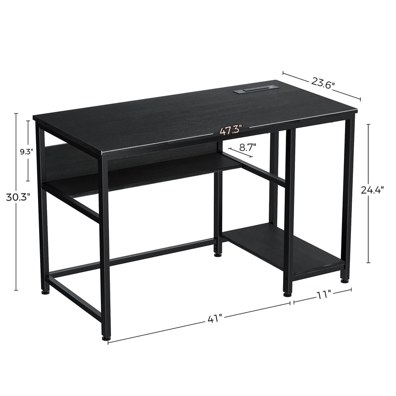 Rolanstar Metal Frame Computer Desk with Power Outlets and Storage Shelf 47 Inch