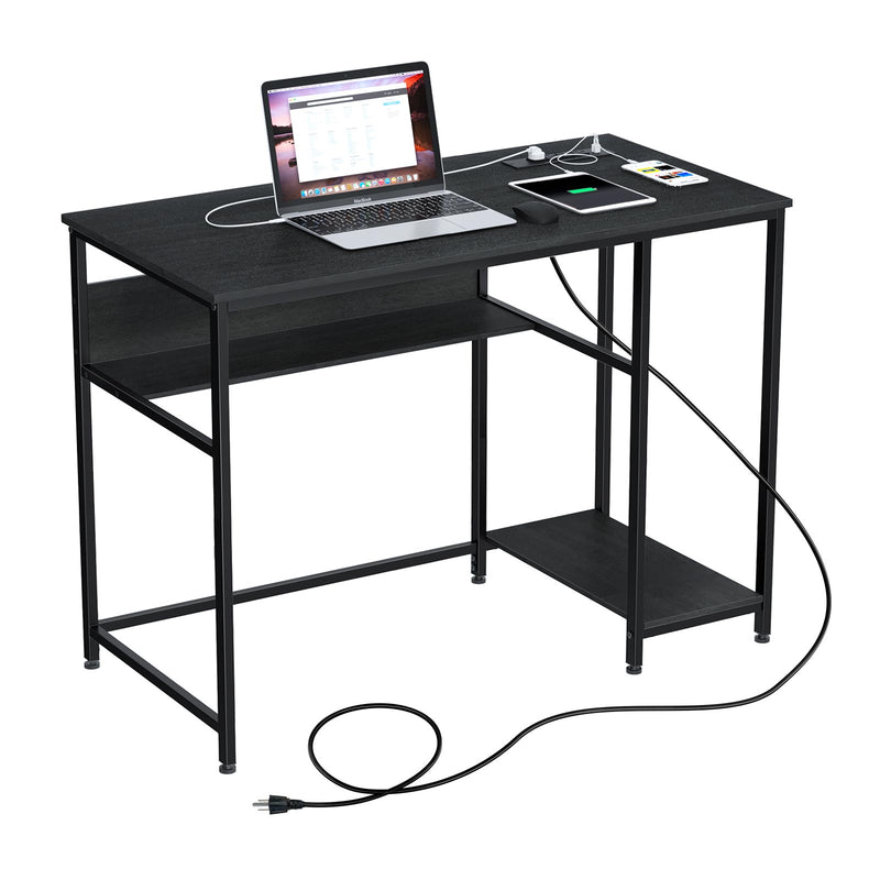 Rolanstar Metal Frame Computer Desk with Power Outlets and Storage Shelf 47 Inch