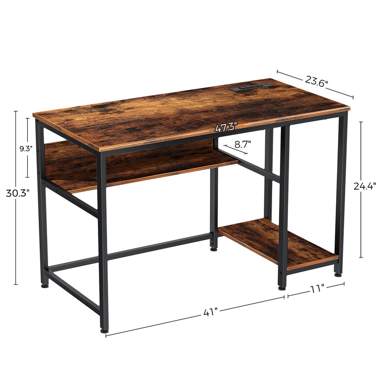 Rolanstar Metal Frame Computer Desk with Power Outlets and Storage Shelf 47 Inch