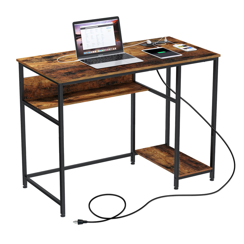 Rolanstar Metal Frame Computer Desk with Power Outlets and Storage Shelf 47 Inch
