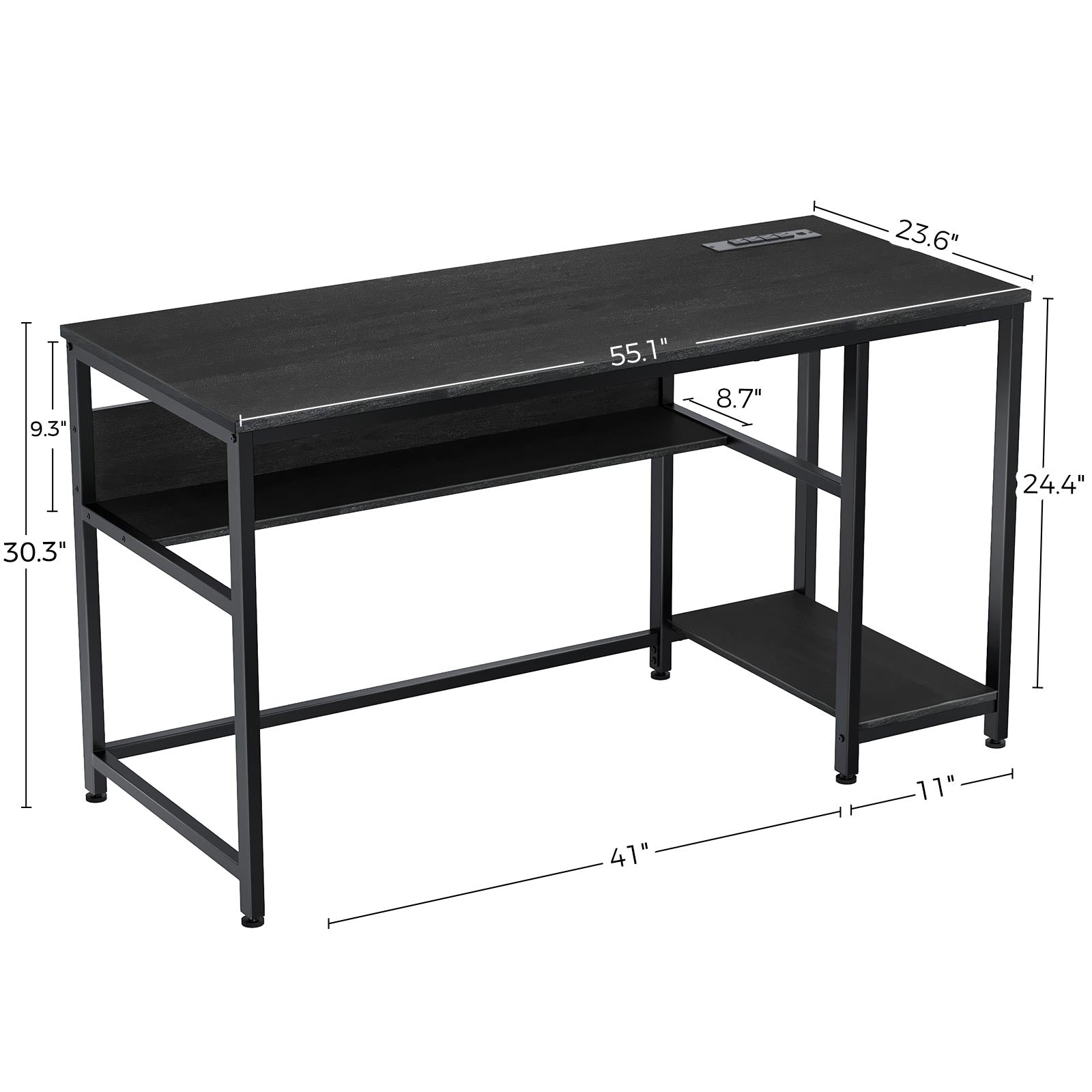 Rolanstar Metal Frame Computer Desk with Power Outlets and Storage She