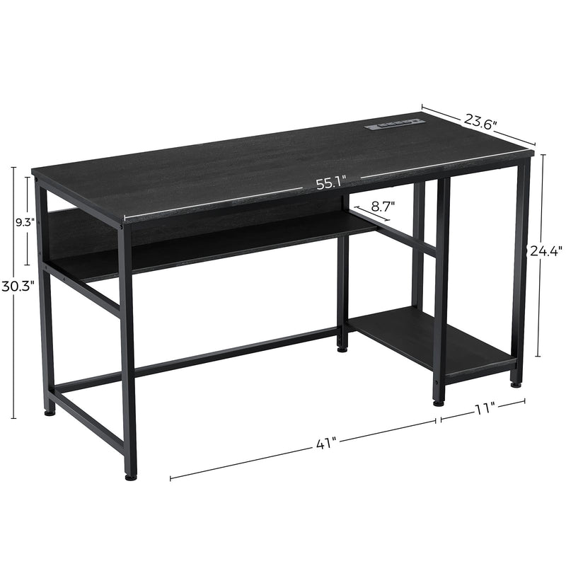 Rolanstar Computer Desk with Power Outlet, Side Storage Bag and Iron H