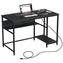 Rolanstar Metal Frame Computer Desk with Power Outlets and Storage Shelf 55 Inch
