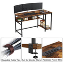 Rolanstar Metal Frame Computer Desk with Power Outlets and Storage Shelf 55 Inch