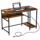 Rolanstar Metal Frame Computer Desk with Power Outlets and Storage Shelf 55 Inch