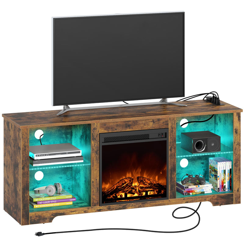 Rolanstar Fireplace TV Stand 57.9" with Led Lights and Power Outlets, TV Console for TVs up to 65"