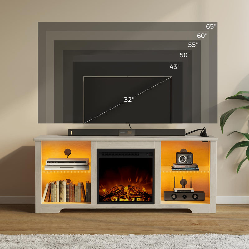 Rolanstar Fireplace TV Stand 57.9" with Led Lights and Power Outlets, TV Console for TVs up to 65"