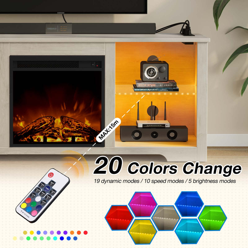Rolanstar Fireplace TV Stand 57.9" with Led Lights and Power Outlets, TV Console for TVs up to 65"