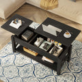 Rolanstar Two-way Lift Top Coffee Table with Rattan Baskets and Hidden Compartment