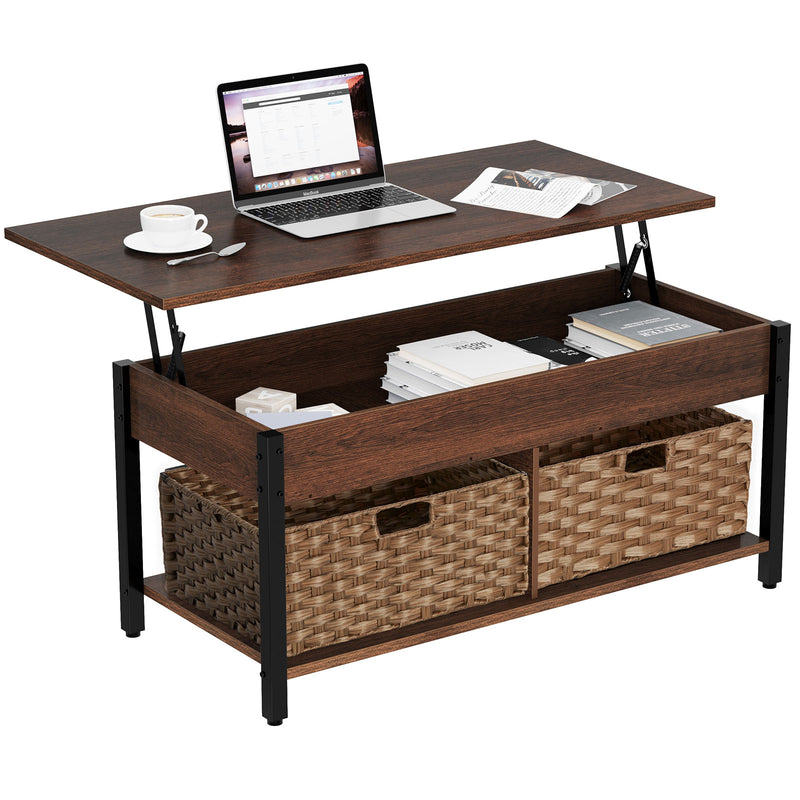 Rolanstar Coffee Table, Lift Top Coffee Table with Storage Shelves and Hidden Compartment