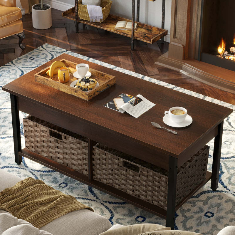Rolanstar Coffee Table, Lift Top Coffee Table with Storage Shelves and Hidden Compartment