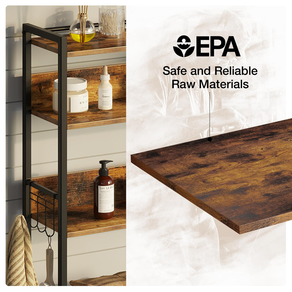 Rolanstar Wooden Freestanding Bathroom Space Saver, 4-Tier