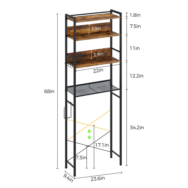Rolanstar Wooden Freestanding Bathroom Space Saver, 4-Tier Over The Toilet Storage Rack