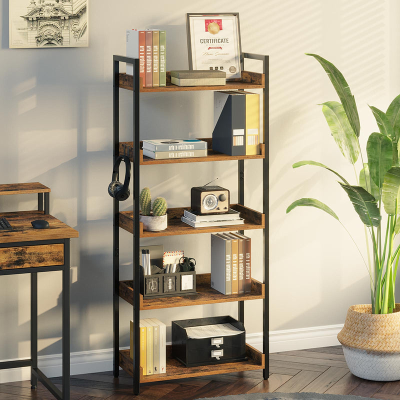 Rolanstar Multi-Tier Etagere Bookcase & Display Rack with side lip and 4 Hooks