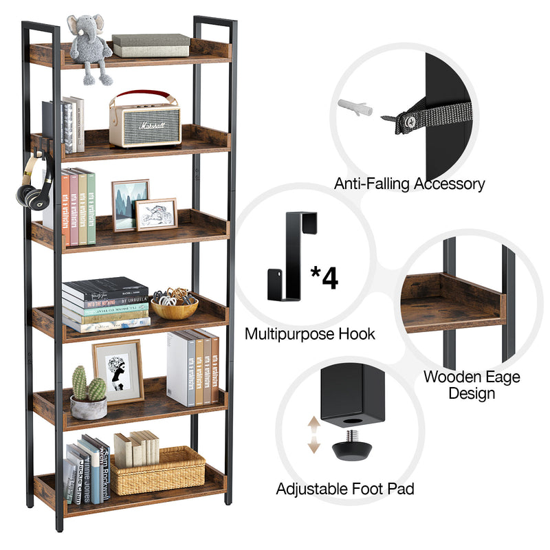 Rolanstar Multi-Tier Etagere Bookcase & Display Rack with side lip and 4 Hooks