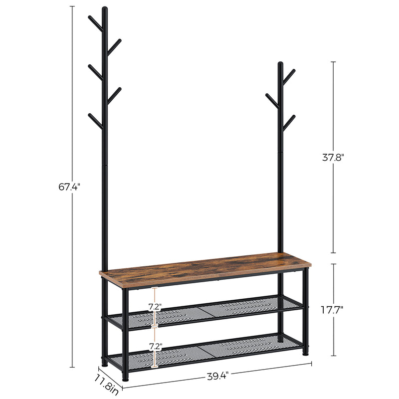 Shoe Bench, 3-Tier Shoe Rack 39.4”, Storage Entry Bench with Mesh