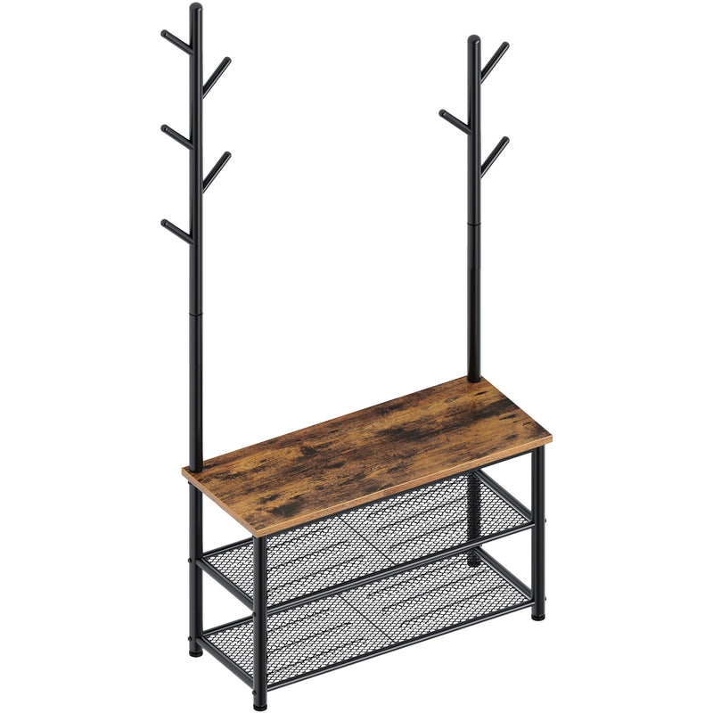 Rolanstar Shoe Bench with Coat Rack, 3-Tier Entryway Bench