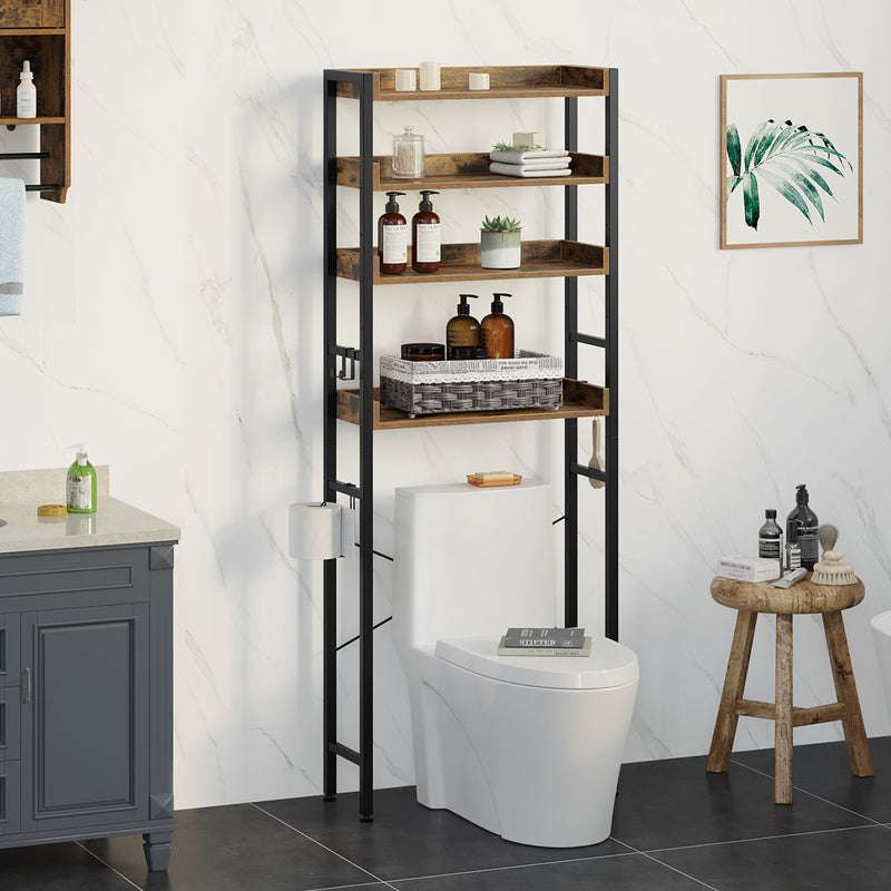 Bathroom Storage Shelves Organizer Adjustable 3 Tiers, over the Toilet  Storage Floating Shelves for Wall Mounted with Hanging Rod (Black)