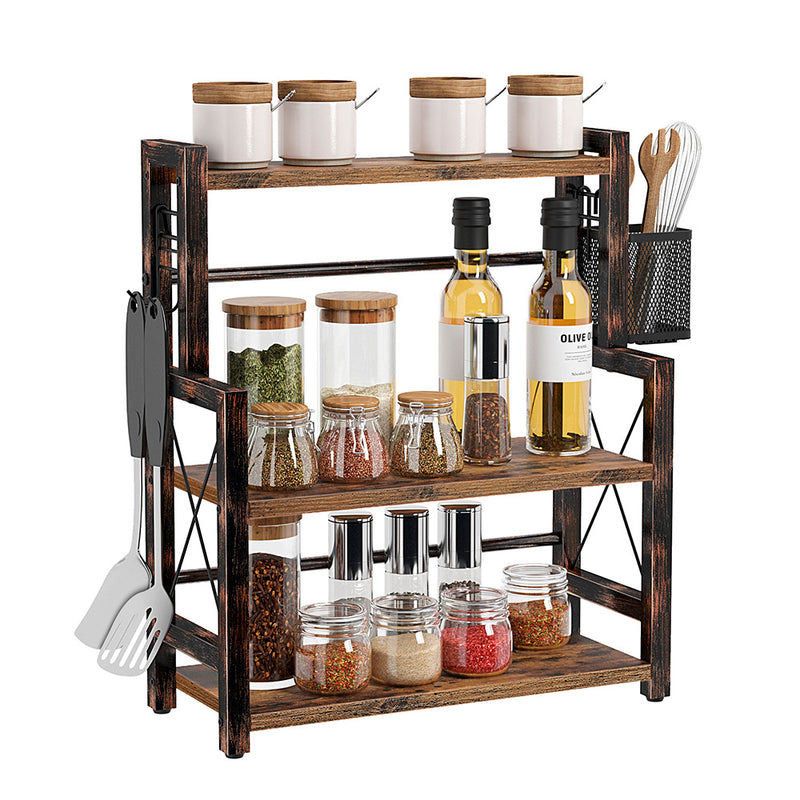 Rolanstar Spice Rack Organizer, 3 Tier Storage Shelf with Wire Basket and S-Hooks
