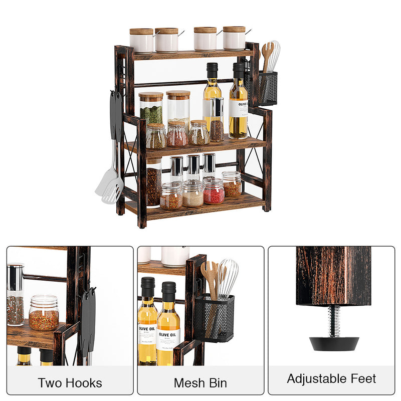 Rolanstar Spice Rack Organizer, 3 Tier Storage Shelf with Wire Basket and S-Hooks