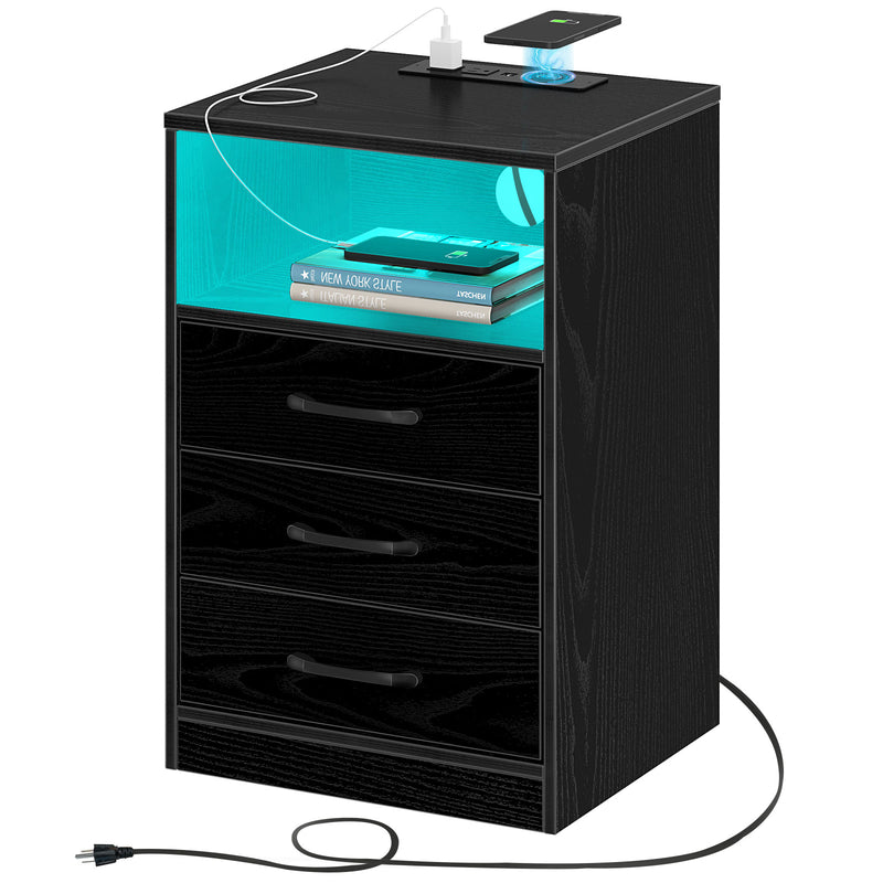 Seventable Nightstand with Wireless Charging Station and LED Lights