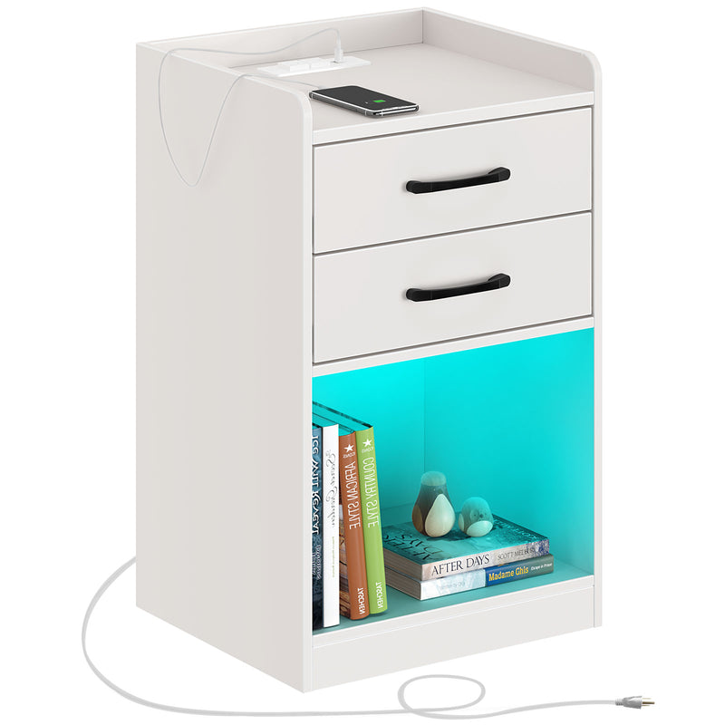 Rolanstar Nightstand -Tool Free Quick Install, with Charging Station and LED Lights