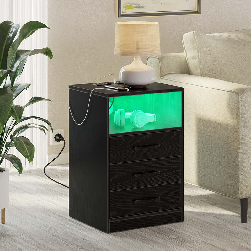Seventable Nightstand with Wireless Charging Station and LED Lights