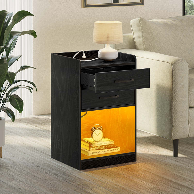 Rolanstar Nightstand -Tool Free Quick Install, with Charging Station and LED Lights