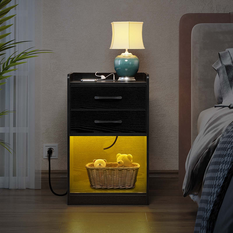 Rolanstar Nightstand -Tool Free Quick Install, with Charging Station and LED Lights