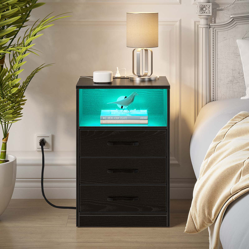 Seventable Nightstand with Wireless Charging Station and LED Lights