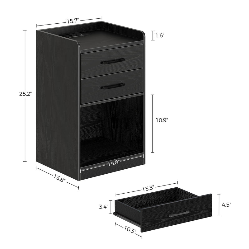 Rolanstar Nightstand -Tool Free Quick Install, with Charging Station and LED Lights