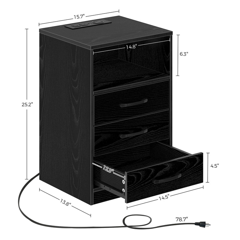 Seventable Nightstand with Wireless Charging Station and LED Lights