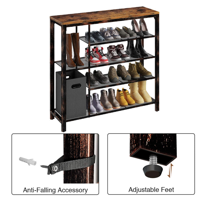 Rolanstar 5-tier Shoe Rack with Foldable Storage Bin