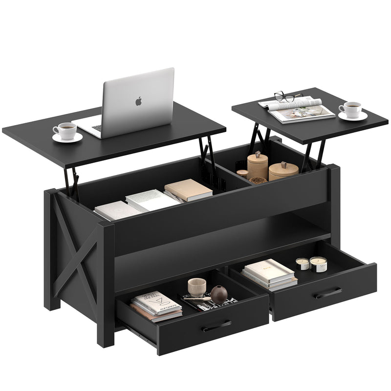 Seventable Lift Top Coffee Table, 47.2" Coffee Table with 2 Storage Drawers and Hidden Compartment