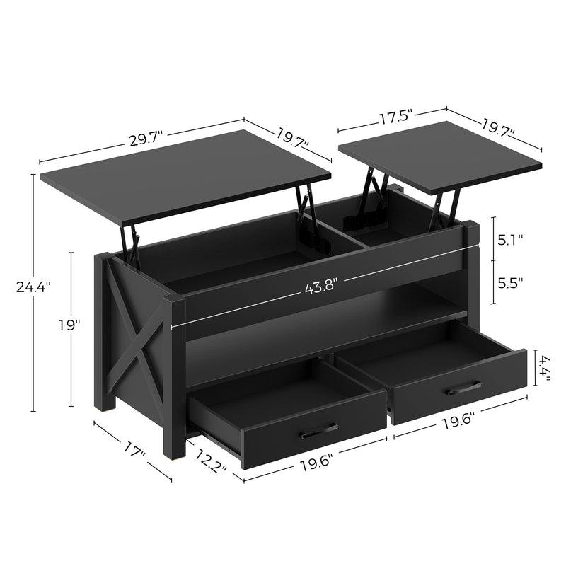 Seventable Lift Top Coffee Table, 47.2" Coffee Table with 2 Storage Drawers and Hidden Compartment