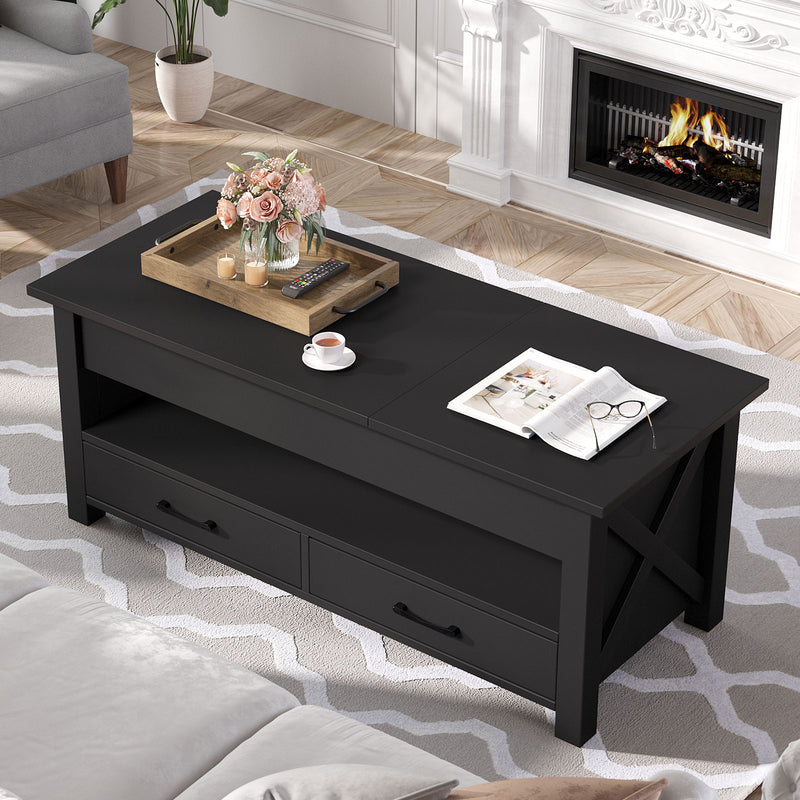 Seventable Lift Top Coffee Table, 47.2" Coffee Table with 2 Storage Drawers and Hidden Compartment
