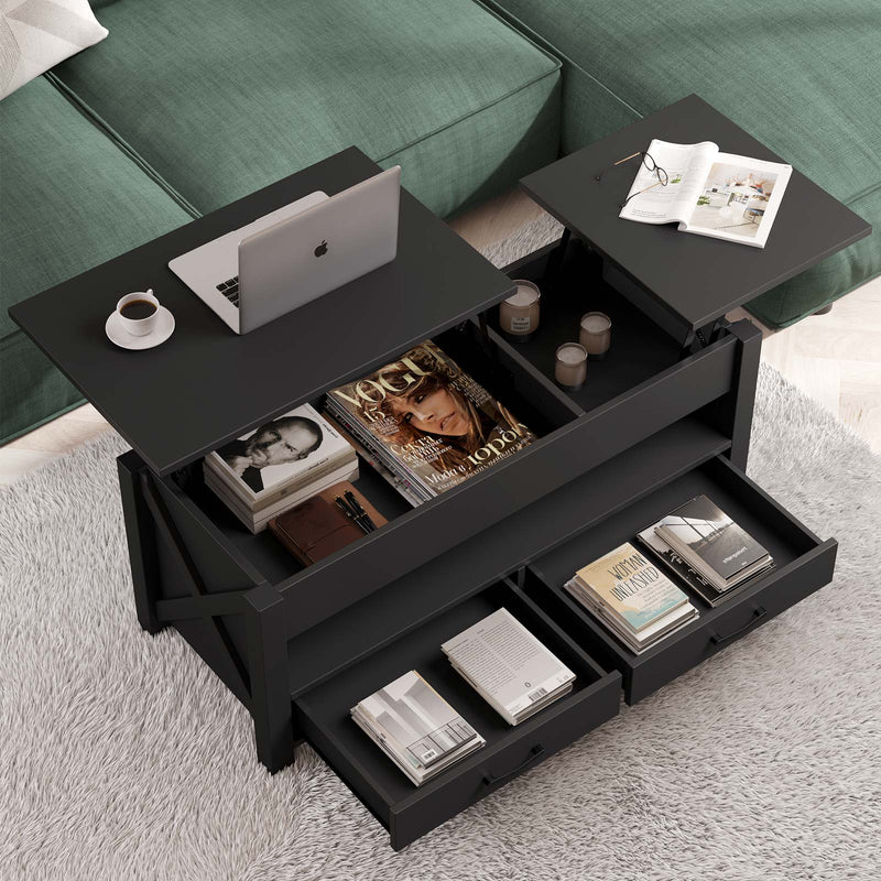 Seventable Lift Top Coffee Table, 47.2" Coffee Table with 2 Storage Drawers and Hidden Compartment