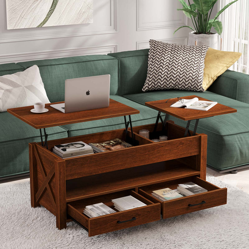 Seventable Lift Top Coffee Table, 47.2" Coffee Table with 2 Storage Drawers and Hidden Compartment