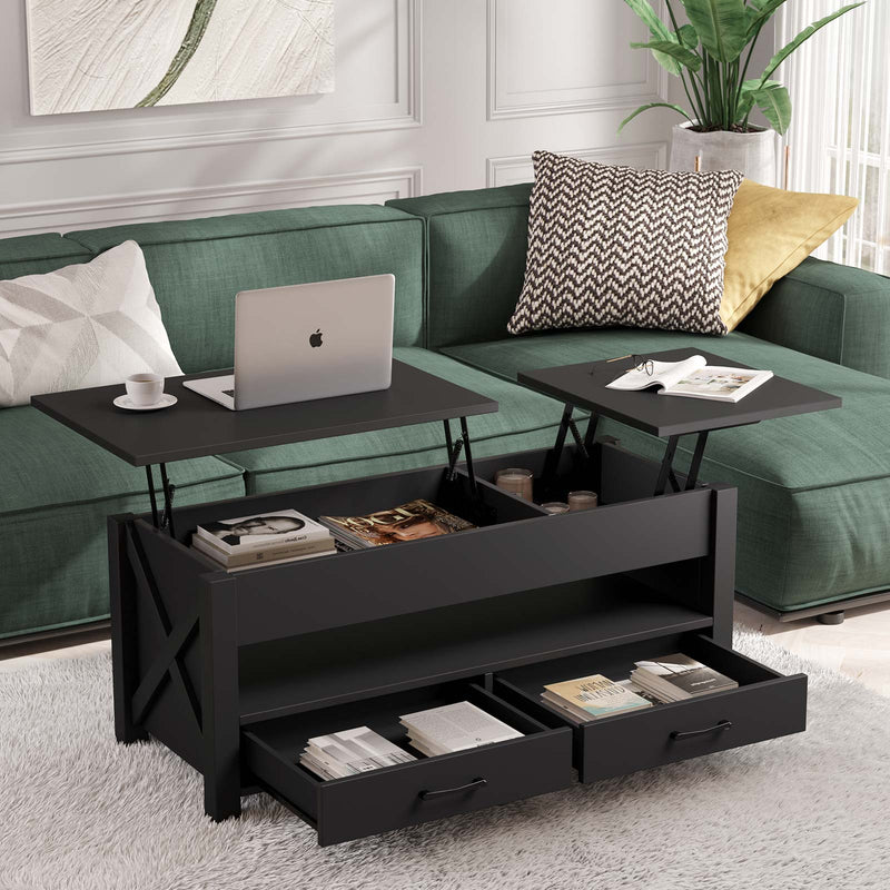 Seventable Lift Top Coffee Table, 47.2" Coffee Table with 2 Storage Drawers and Hidden Compartment