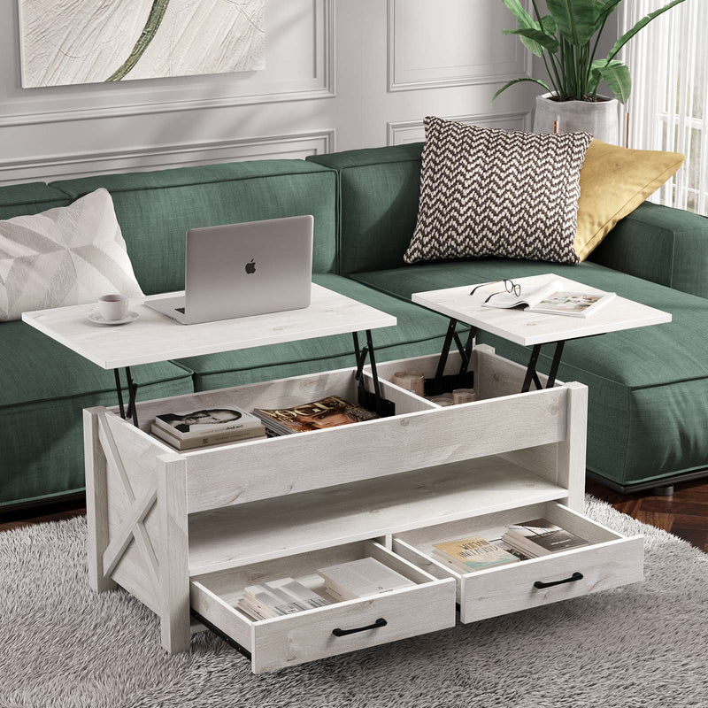 Seventable Lift Top Coffee Table, 47.2" Coffee Table with 2 Storage Drawers and Hidden Compartment