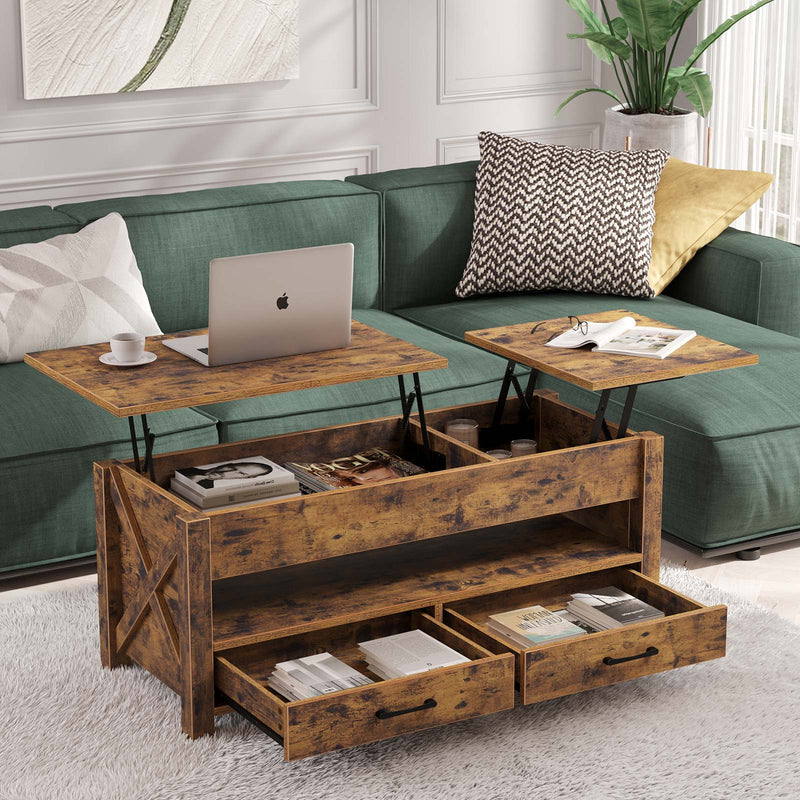 Seventable Lift Top Coffee Table, 47.2" Coffee Table with 2 Storage Drawers and Hidden Compartment