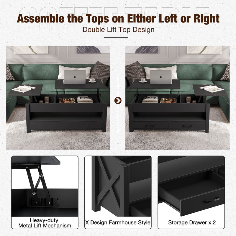 Seventable Lift Top Coffee Table, 47.2" Coffee Table with 2 Storage Drawers and Hidden Compartment