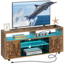 Tv Stand With Power Outlet, Farmhouse Rgb Light Entertainment Center With Storage Barn Door