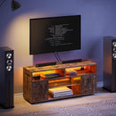 Tv Stand With Power Outlet, Farmhouse Rgb Light Entertainment Center With Storage Barn Door