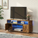 Tv Stand With Power Outlet, Farmhouse Rgb Light Entertainment Center With Storage Barn Door