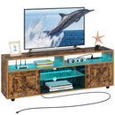 Tv Stand With Power Outlet, Farmhouse Rgb Light Entertainment Center With Storage Barn Door