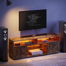 Tv Stand With Power Outlet, Farmhouse Rgb Light Entertainment Center With Storage Barn Door