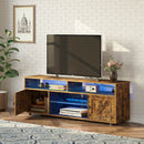 Tv Stand With Power Outlet, Farmhouse Rgb Light Entertainment Center With Storage Barn Door