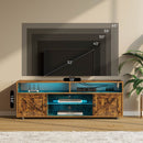 Tv Stand With Power Outlet, Farmhouse Rgb Light Entertainment Center With Storage Barn Door
