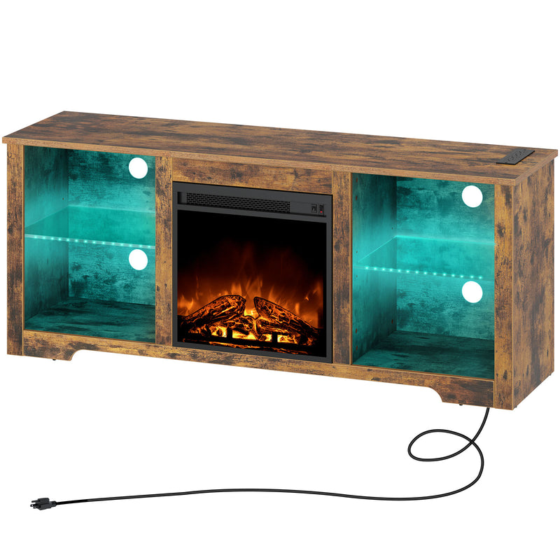 Rolanstar Fireplace TV Stand 57.9" with Led Lights and Power Outlets, TV Console for TVs up to 65"